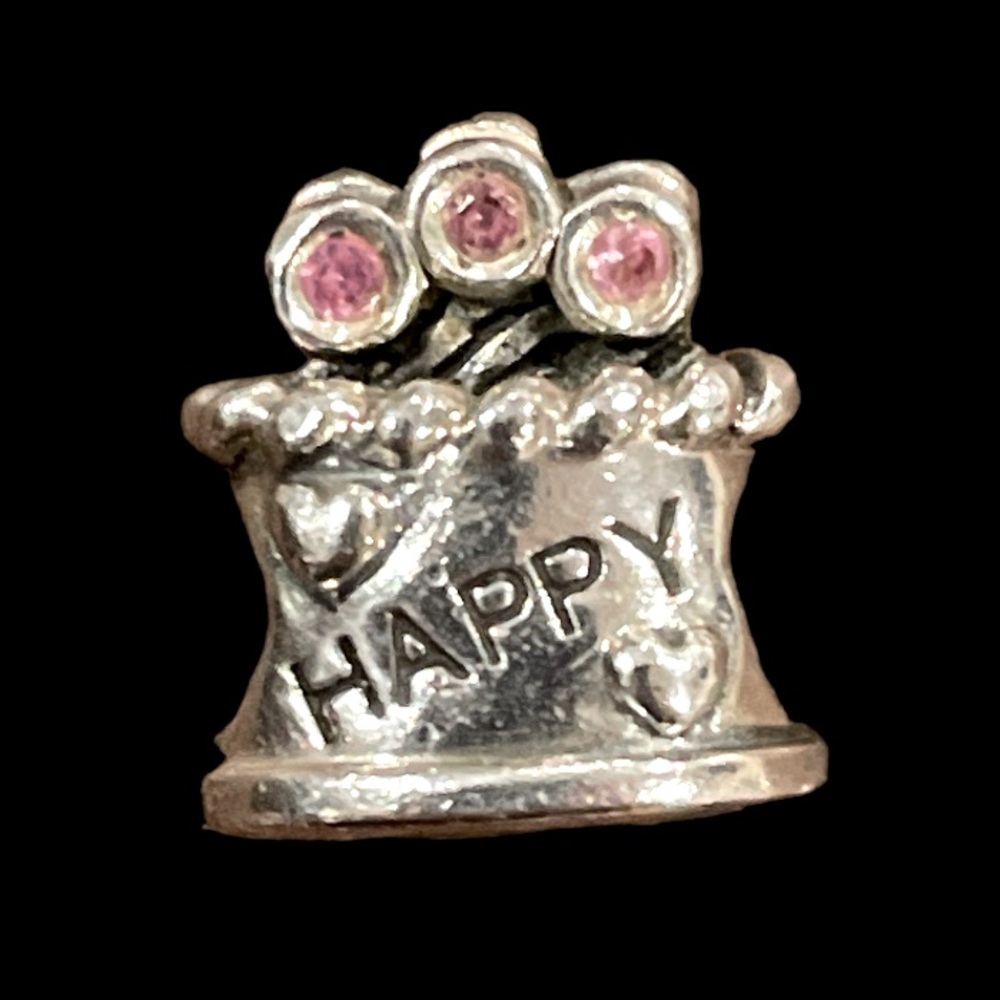Authentic Chamilia Sterling and Rose Quartz Happy Birthday Charm